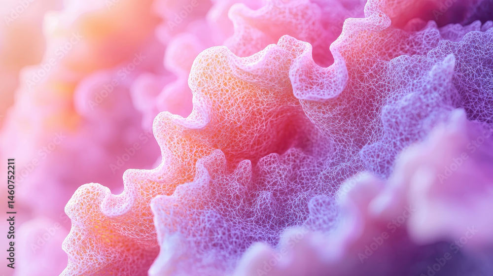 Poster organic 3d background displays realistic pink and purple formations with abstract structures creatin