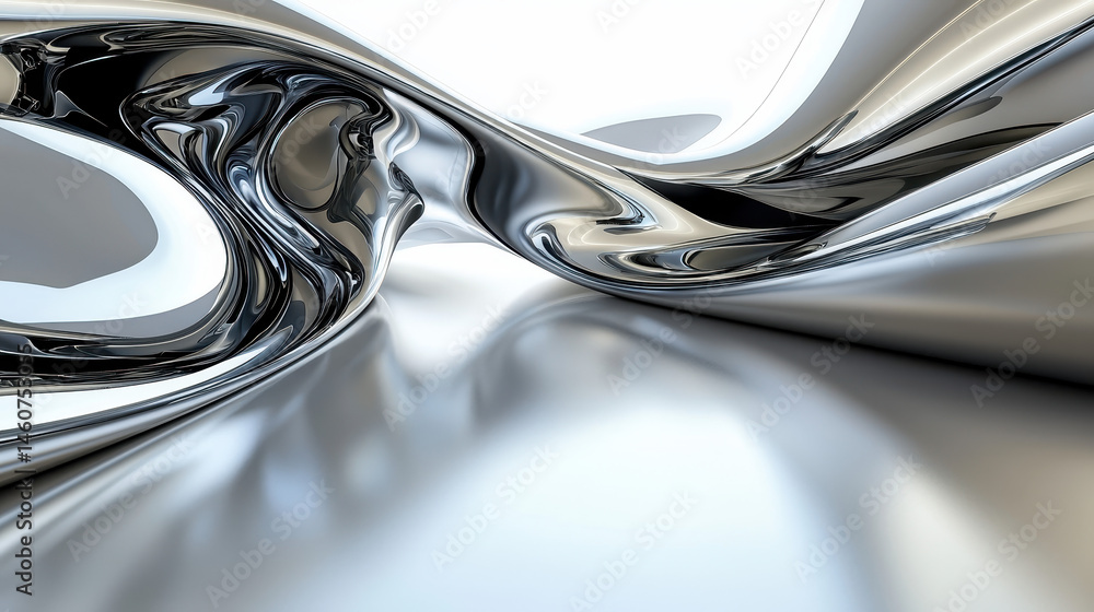 Poster abstract 3d chrome waves create a futuristic background with stunning reflections and smooth curves 