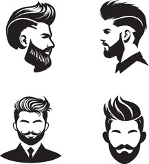 Man with beard variations silhouette vector on white background
