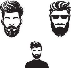 Man with beard variations silhouette vector on white background