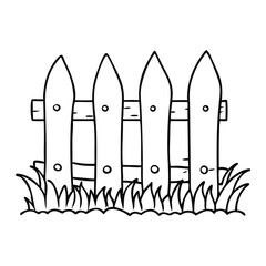Simple Black and White Drawing of a Wooden Fence