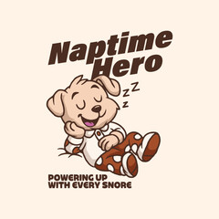 Sleeping Dog Cartoon – Cute Naptime Puppy Mascot in Pajamas Vector Illustration
