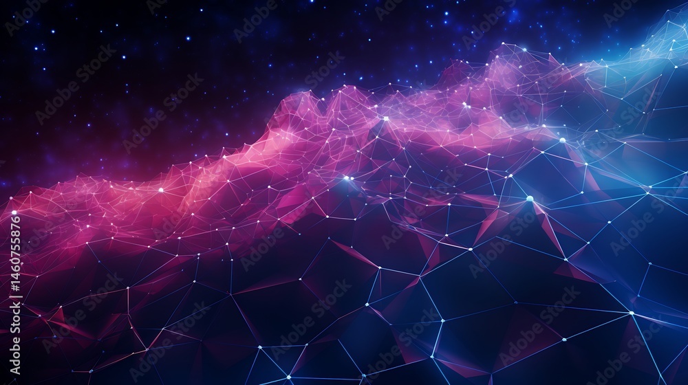 Poster abstract network background with glowing nodes and connected lines in space