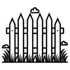 Simple Black and White Illustration of a Wooden Fence