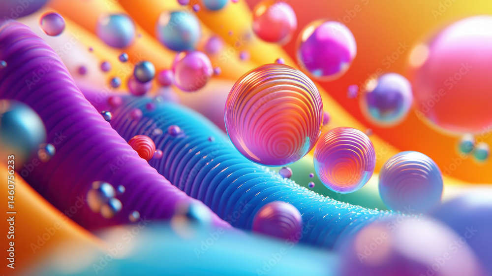 Poster a vibrant 3d background features artistic expressions with floating spheres and realistic textures i