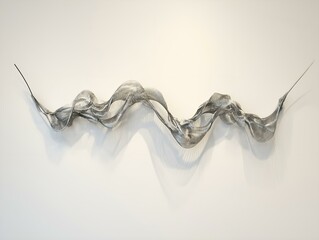 abstract metal sculpture, wave form, silver, modern design, wall art
