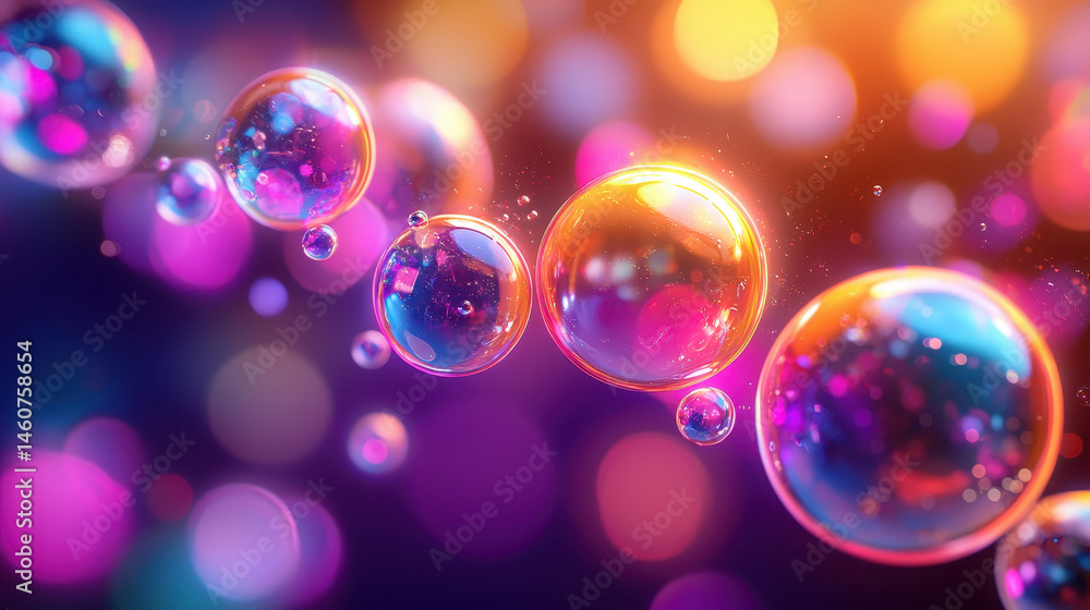 Poster a realistic 4k 3d background showcases an artistic interpretation of glowing orbs and bubbles with v