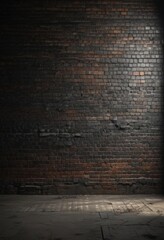 Black grunge wall, aged bricks, distressed mortar, shadowy texture , urban, dark background