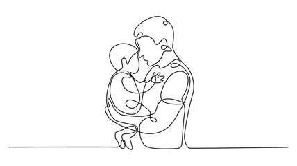 Continuous One Line Art  Of A Father And Child Showing Love And Affection