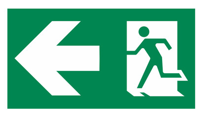Emergency exit sign. Man running out fire exit