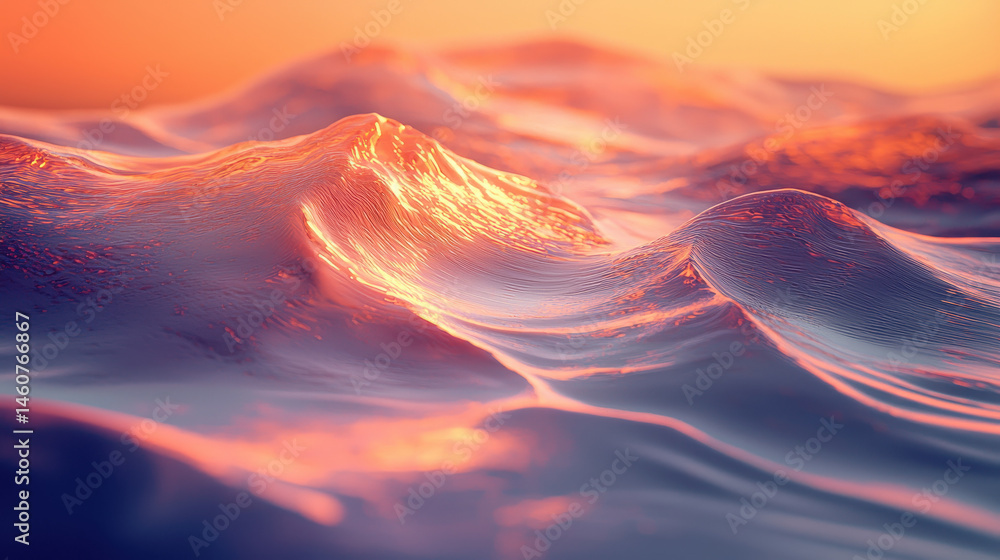 Poster realistic 4k waves modulated by 3d o background creating mesmerizing patterns viewed from side angle