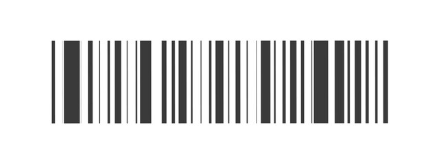 Barcode icon. Simple fake bar code. Barcode product distribution icon. Universal code for scanning product or item. Vector illustration isolated on transparent background.