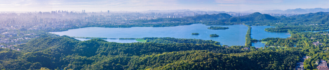 Aerial view of West Lake Scenic Area in Hangzhou, China