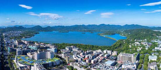 Aerial view of West Lake Scenic Area in Hangzhou, China