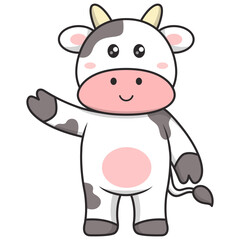 Cute Cow Cartoon Character. Vector Illustration on White Background.