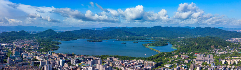 Aerial view of West Lake Scenic Area in Hangzhou, China