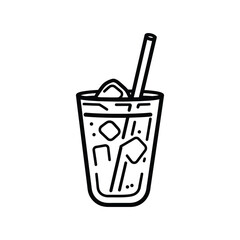 Obraz premium Simple Outline of a Full Glass with Ice Cubes and a Straw on Transparent Background