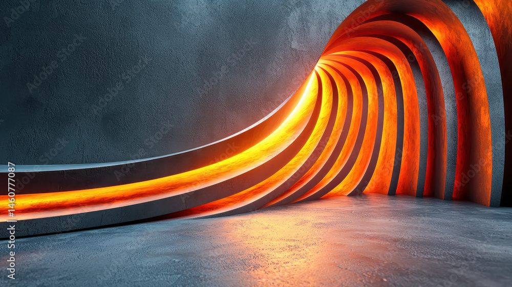 Poster a captivating 4k background shows realistic 3d patterns glowing with warm light as they curve into t