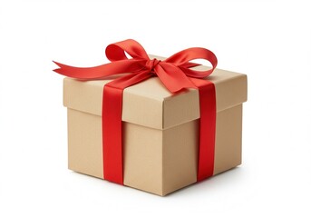 Fototapeta premium Present box with red ribbon and bow isolated on white background