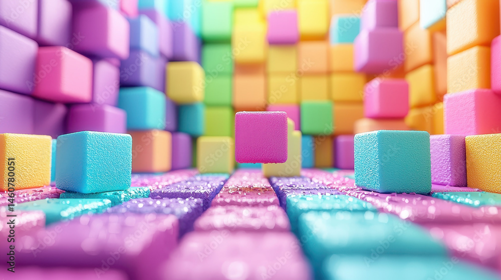 Aufkleber a vibrant 4k 3d background design features a colorful array of pastel cubes realistically arranged i
