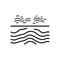 Water Surface Waves Black Line Art Icon. Abstract Wavy Pattern on Transparent