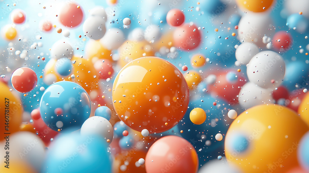 Poster vibrant colorful spheres float in a realistic 3d background creating a dreamy and narrative scene wi