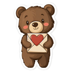 Obraz premium Shy bear delivers love letter woodland setting cute sticker heartwarming atmosphere cheerful perspective adorable concept