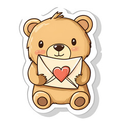 Obraz premium Shy bear delivers love letter cozy room sticker design whimsical atmosphere close-up view heartwarming concept