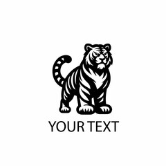 Full Body Tiger Logo – Monochrome Wild Animal Mascot Vector on Isolated White Background