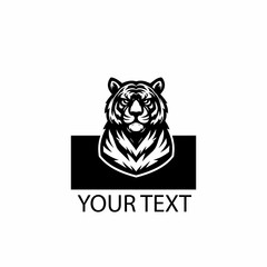 Tiger Head Logo – Monochrome Aggressive Wild Animal Vector on Isolated White Background