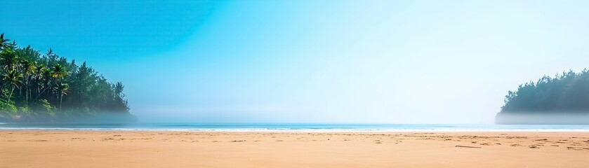 Obraz premium Foggy Beach View with Barely Visible Silhouettes Amidst Mist