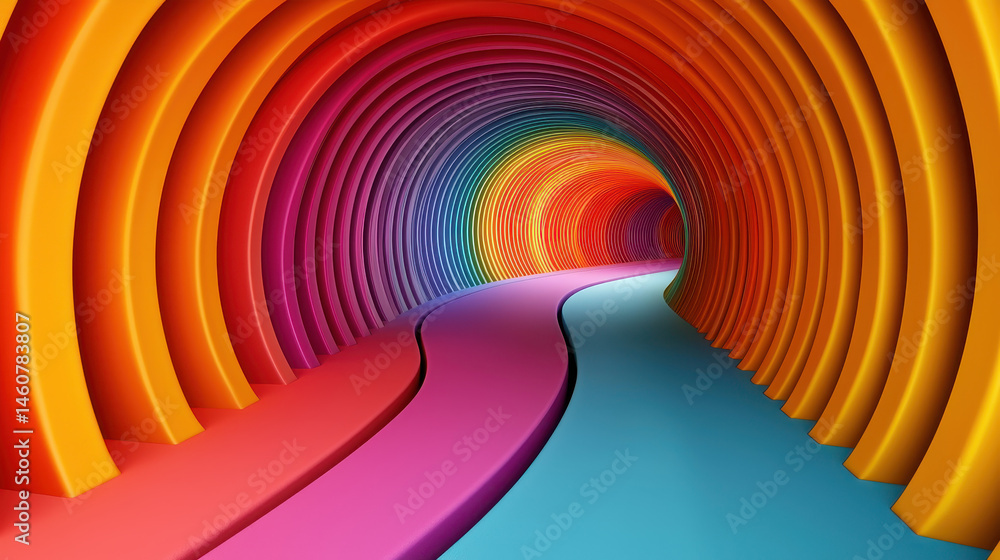 Poster a vivid, realistic 4k 3d background showcases a tunnel of colorful swirling patterns from a dynamic 