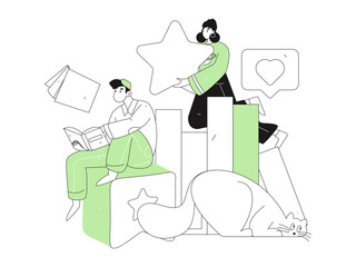 Character reading quietly vector concept operation hand drawn illustration
