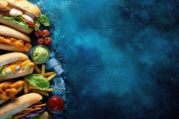 Assorted gourmet sandwiches, fries, and toppings