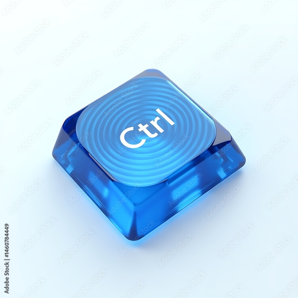 Poster close-up of isolated transparent blue ctrl key on light background