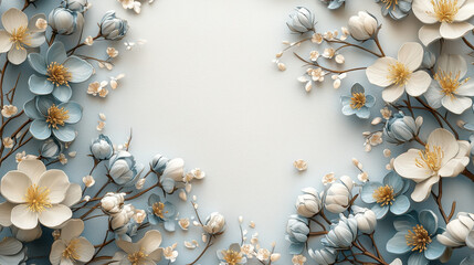 Contemporary floral background with realistic blossoms in a 4K resolution showcasing a side angle perspective in 3D for modern design aesthetics beautifully.