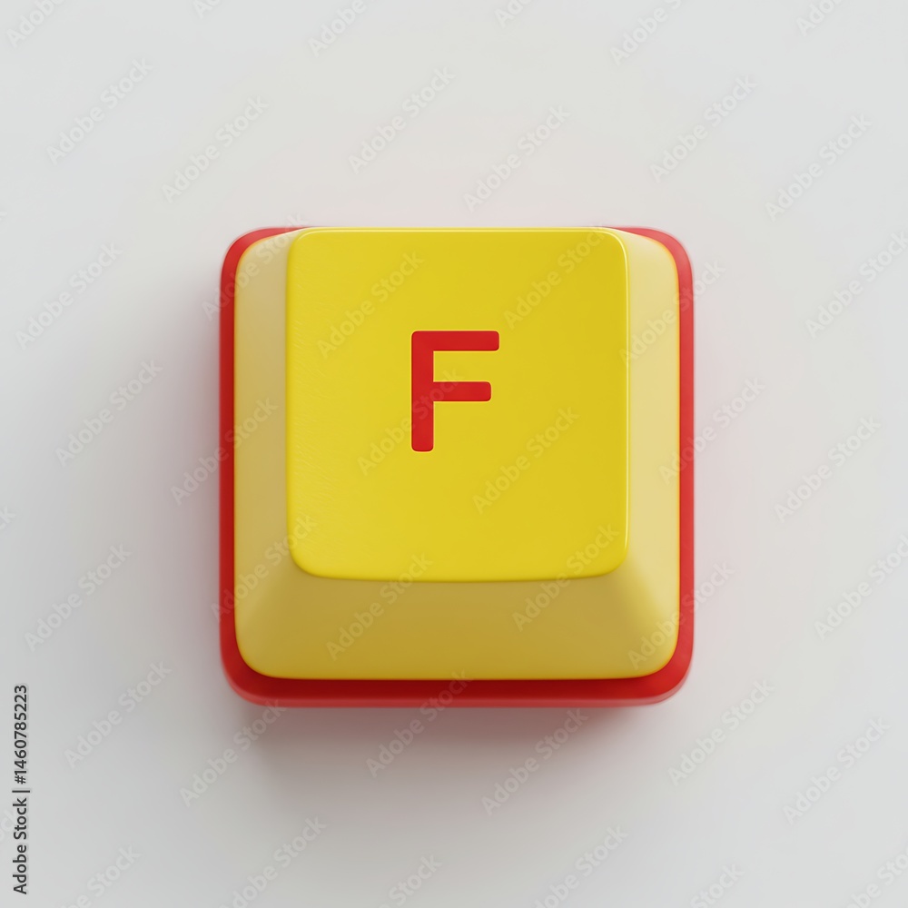Aufkleber computer keyboard key with letter f, retro style font