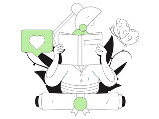 Character reading quietly vector concept operation hand drawn illustration
