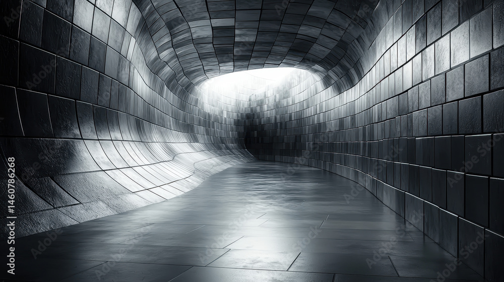 Poster a contemporary 3d rendered background showcases a realistic 4k side view of an abstract tiled tunnel