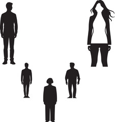 Silhouettes of people standing man and women group vector on white background