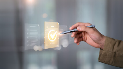 Businessman check and check mark online,Business Agreements and Approvals,business contract...