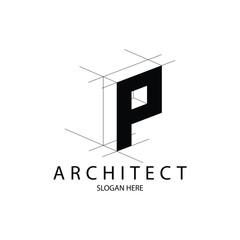 3D architect logo with letter P. suitable to architect and construction company