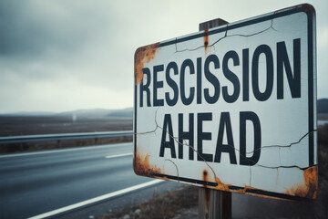 Road sign reading Recession Ahead symbolizing economic warning, market forecast, and financial caution