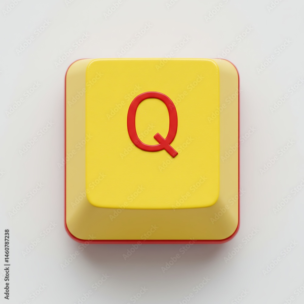 Poster isolated keyboard key with the letter q in red on yellow surface