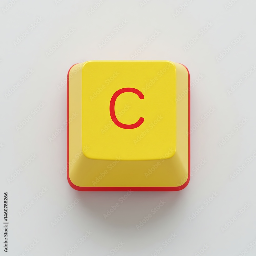 Poster isolated yellow and red keyboard key with letter c on white background