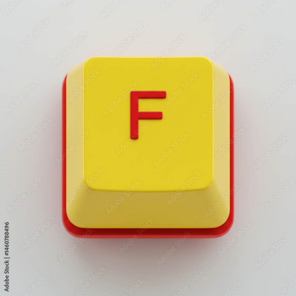 Poster isolated yellow f keyboard button with red letter f on white