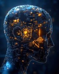 Cybernetic Head Profile Close Up Artificial Intelligence Concept Digital Brain Futuristic Technology Machine Learning