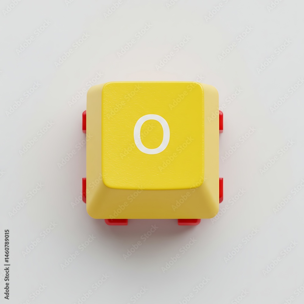 Poster isolated yellow keyboard keycap displaying the letter o in a minimalist style.