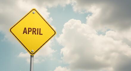 Fototapeta premium April Showers Approaching Yellow Sign In Cloudy Skies Springtime Warning Cloudy April Sky A Diamond Of April Approaching April April Sky Alert AI Generated