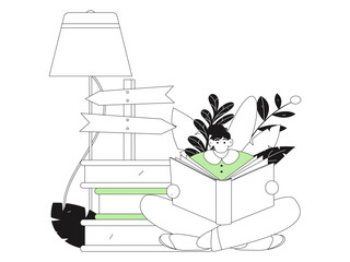 Character reading quietly vector concept operation hand drawn illustration
